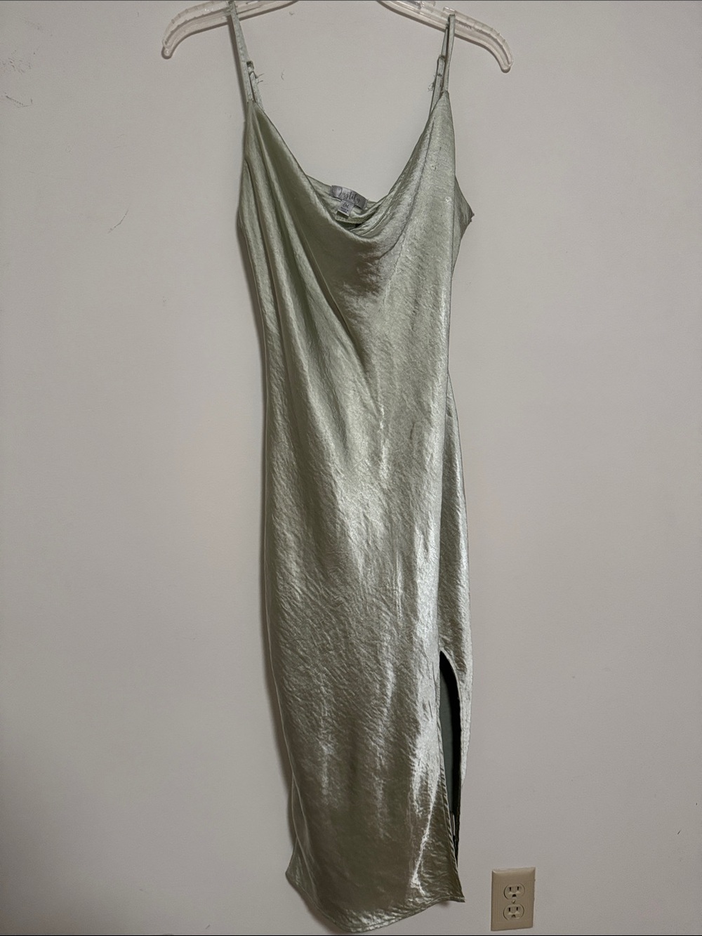 Satin Cowl Neck Slip Dress in Pale Green